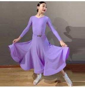 Girls child light purple ballroom dance dress professional ballroom competition dancing practice costumes long dress for kids