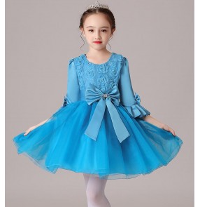 Girls children candy colored princess dresses kindergarten purple blue white flower girls dresses modern dance dress chorus dresses