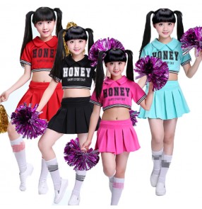 Girls children cheerleaders aerobics stage performance costumes kids chorus gogo dancers dance school uniforms outfits dress