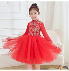 Girls children chinese dresses kids qipao dresses chorus host stage performance princess dresses