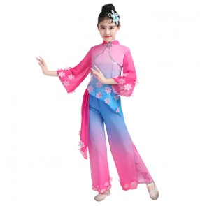 Girls children Chinese folk dance costumes fairy dresses yangko umbrella dance costumes
