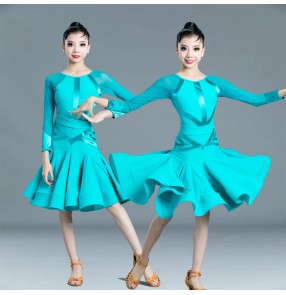 Girls children competition blue purple latin dance dress stage performance ballroom dance dresses