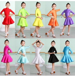 Girls children competition latin dance dresses kids children stage performance rumba salsa chacha dance skirts costumes