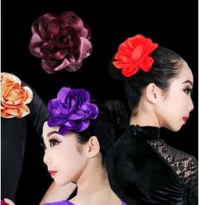 Girls children flamenco dance flowers stage performance ballroom latin dance rose flowers headdress