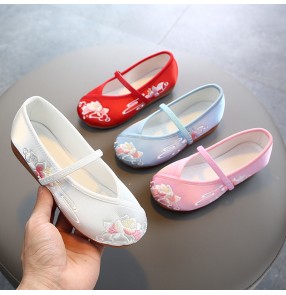 Girls Children hanfu embroidered shoes Chinese style princess fairy dresses cosplay shoes kids soft soles Beijing cloth show traditional dance shoes