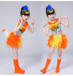 Girls children jazz modern dance costumes cartoon duck cosplay stage performance outfits dresses