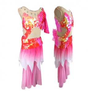 Girls children jazz singers modern dance mermaid dresses stage performance pink colored water fish professional dance costumes dress