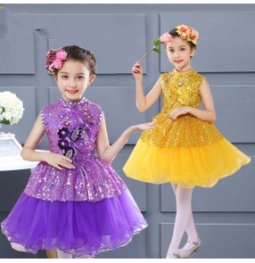 Girls children jazz singers performance chorus dresses flower girls princess modern dance new year celebration carnival cosplay dresses