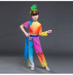 Girls children jazz stage performance costumes children rainbow colored fish mermaid anime drama cosplay outfits tops and pants