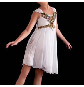 Girls children kids modern dance ballet dress chiffon skirt stage performance tutu dresses