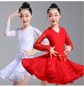 Girls children lace latin dance dresses competition stage performance rumba chacha salsa dance dress skirts