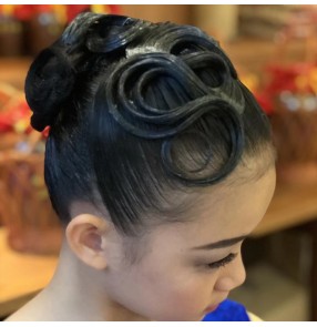 Girls children latin ballroom competition dance hair bangs stage performance headdress 