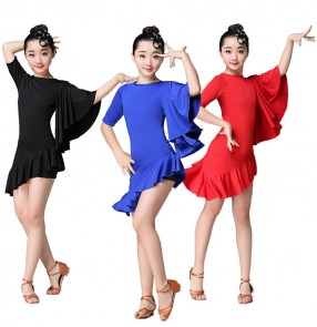 Girls children latin dance dresses children red blue black competition stage performance latin dance skirts costumes