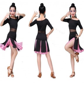 Girls children latin dance dresses costumes stage performance training gymnastics stage performance rumba salsa dresses