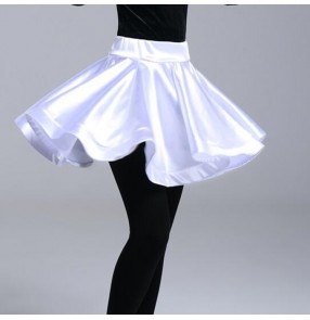 Girls children latin dance skirts children white green red  stretchable satin practice gymnastics rumba salsa dance skirts