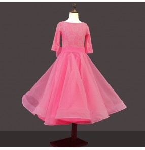 Girls children light pink ballroom dancing dresses competition waltz tango dance dresses