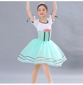 Girls children mint with white color ballet dance dresses for kids stage performance princess Pettiskirt modern dance ballerina ballet dance clothing 