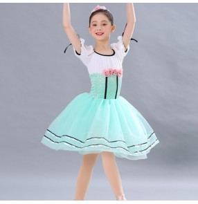 Girls children mint with white color ballet dance dresses for kids stage performance princess Pettiskirt modern dance ballerina ballet dance clothing 