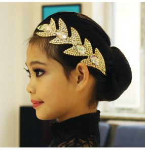 Girls children modern dance diamond headdress stage performance  latin ballroom dance head pieces