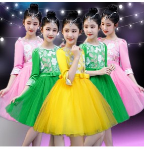 Girls children princess jazz dance dress flower girls model show singer host performing dresses