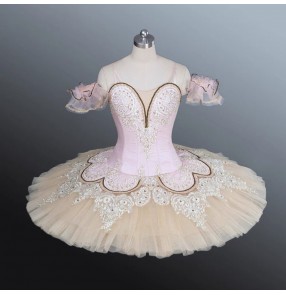 Girls children Professional Ballet TUTU Skirt Champagne colored ballerina ballet dresses Variation Ballet Competition Veil Organization Performance Group Performance Costume