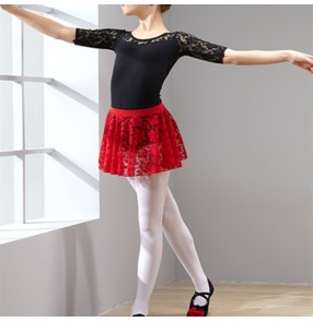 Girls Children red black Lace Latin dance skirts stage performance practice ballet dance wrap hip skirts for kids