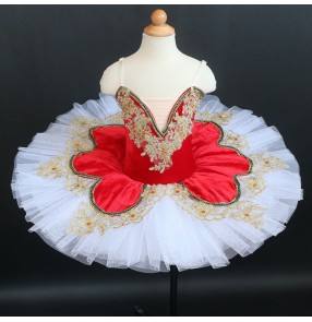 Girls children Red tutu skirts competition ballet dance dress ballet performance costume pancake ballerina sleeping beauty fluffy tutu skirt performance costume