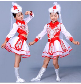 Girls children stage performance mongolian costumes school stage performance chinese folk dance costumes