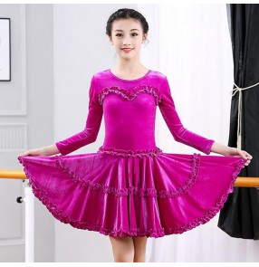 Girls children velvet latin dresses stage performance professional salsa rumba chacha dancing skirts