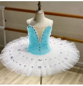 Girls children white with turquoise tutu skirt little swan lake ballet dance dresses stage performance ballerina ballet dance costumes for kids 