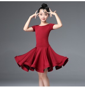 Girls children wine mint black competition latin dance dresses ballroom stage performance dance dress skirts