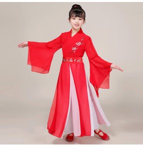 girls chinese classical dance costumes hanfu fairy princess cosplay dresses children's performances chinese Yangko folk dance fan dance costumes