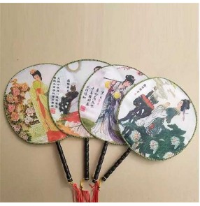 Girls chinese folk dance ancient traditional retro palace court fans drama round fans kids children stage performance kimono dress cosplay fans