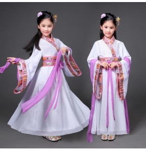 Girls chinese folk dance costumes Hanfu fairy cosplay kimono dresses ancient traditional stage performance empress princess dresses