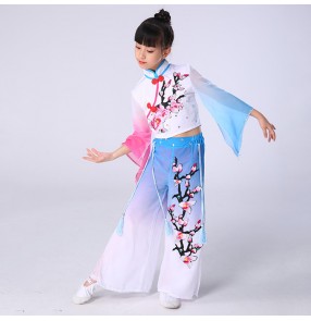 Girls Chinese folk dance costumes kids children ancient traditional classical fan umbrella fan dance dresses costumes