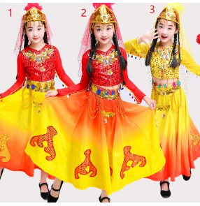 Girls chinese folk dance costumes xinjiang minority Uighur dance dresses