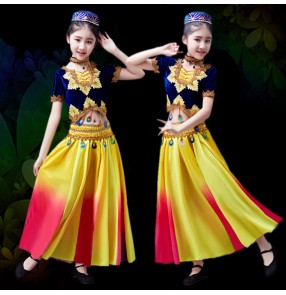 Girls Chinese folk dance costumes Xinjiang Uighur minority dance costumes Indian belly dance costumes dresses