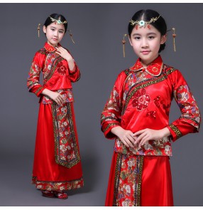 Girls Chinese folk dance dresses ancient traditional china wedding party flower girls children performance photography cosplay robes dress