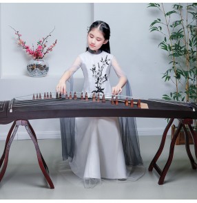 Girls chinese folk dance dresses fairy hanfu dress Guzheng performance Costumes model show photos shooting singers flute erhu performance dresses for kids