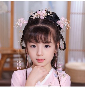 Girls chinese hanfu hair accessories fairy princess drama film cosplay kimono dresses stage performance headdress hair clip for kids