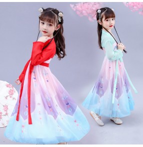 Girls chinese hanfu kids video movies folk dance fairy princess drama cosplay dress