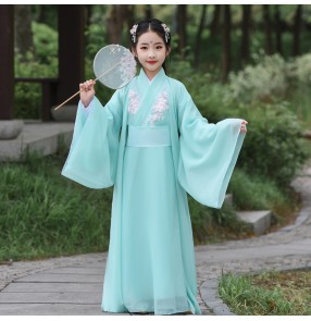 Girls Chinese Hanfu mint fairy dresses Children's Ancient Costume Fairy Princess cosplay Dress Chinese Style Stage Guzheng Performance Costume