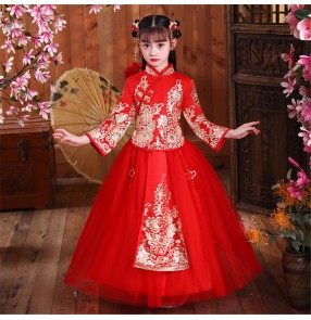 Girls Chinese Hanfu princess performance dresses for kids fairy Costume Children's cheongsam chinese style tang suit gown for girls