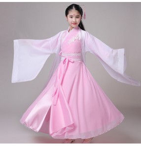 Girls chinese traditional ancient princess hanfu pink colored fairy drama Korean Japanese kimono dresses