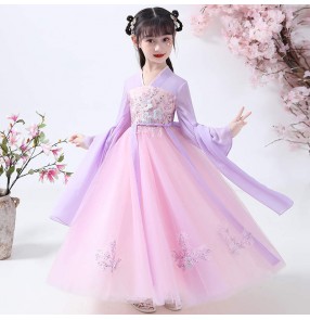 Girls Chinese traditional Hanfu Children's folk dance costume drama film cosplay fairy dresses chinese style tang costume girl cherry blossom princess dress