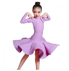 Girls competion latin dance dresses for kids purple yellow pink latin dance costumes for children salsa ballroom dance dress for girls