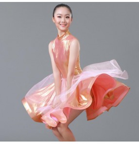 Girls competition ballroom latin dance dress light pink stage performance professional chacha rumba salsa dance dress 