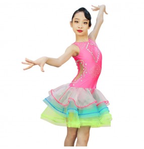 Girls competition ballroom latin dance dresses rhinestones stage performance professional salsa rumba chacha dance skirts dresses