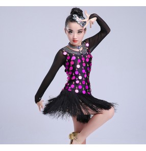 Girls competition latin dresses vestito latino per bambini stage performance professional rumba salsa chacha dancing costumes