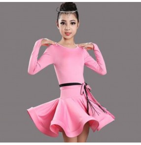 Girls competition pink colored latin dance dresses kids black orange ballroom salsa chacha dance dresses